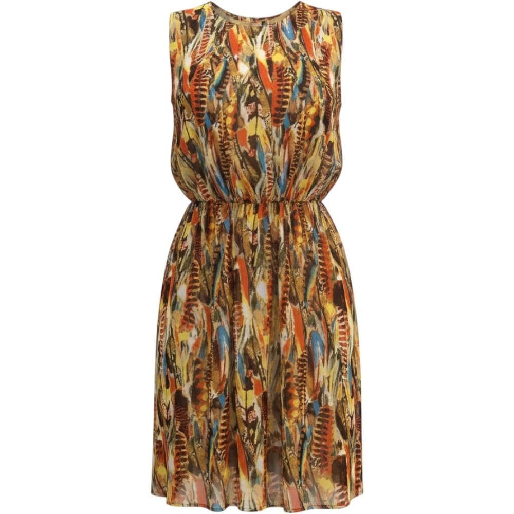 Cato Woman 18W Multicolor Feather Print Sleeveless Elastic Waist Midi Dress